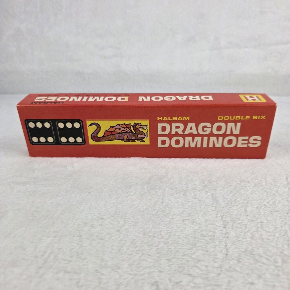 Halsam Dragon Dominoes Wooden Double Six No. 622 Vintage Complete Set 28 Pieces